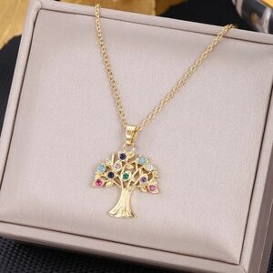 *PICABO* Gold x Multicolor Gem Tree of Life Fashion Necklace